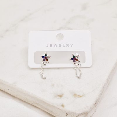 AROS ACERO BLANCO CON CADENA - ESTRELLA STRASS COLORES - Imagen 1