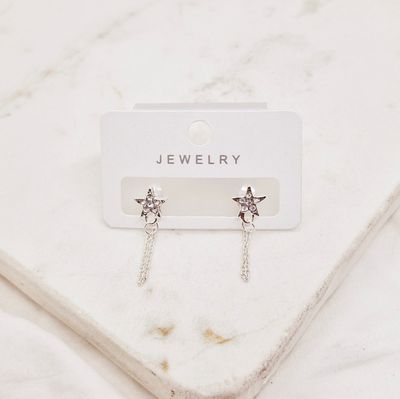 AROS ACERO BLANCO CON CADENA - ESTRELLA STRASS BLANCOS - Imagen 1