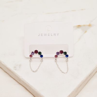 AROS ACERO BLANCO 5 STRASS COLORES CON CADENA - Imagen 1
