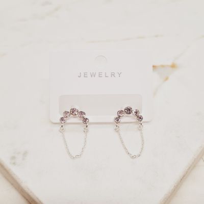 AROS ACERO BLANCO 5 STRASS BLANCOS CON CADENA - Imagen 1