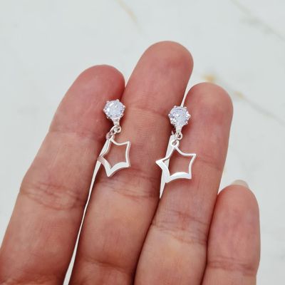AROS ACERO BLANCO CUBIC CON DIJE CALADO - ESTRELLA - Imagen 1