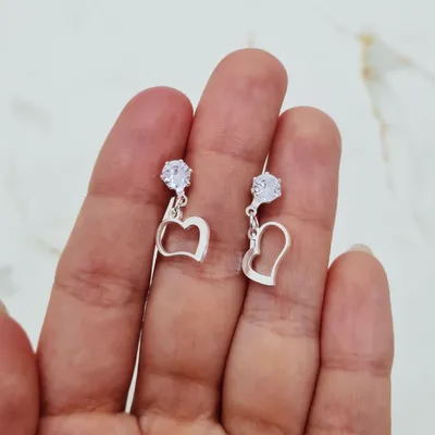 AROS ACERO BLANCO CUBIC CON DIJE CALADO - CORAZON - Imagen 1