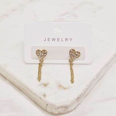 AROS ACERO DORADO CON CADENA - CORAZON STRASS BLANCOS - Imagen 1