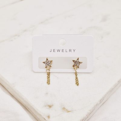 AROS ACERO DORADO CON CADENA - ESTRELLA STRASS BLANCOS - Imagen 1
