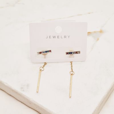 AROS ACERO DORADO STRASS COLORES CON BARRA COLGANTE - Imagen 1