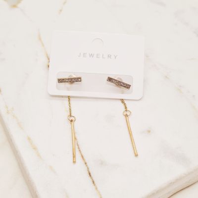 AROS ACERO DORADO STRASS BLANCOS CON BARRA COLGANTE - Imagen 1