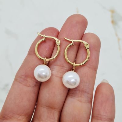 ARGOLLA ACERO DORADO CON PERLA GRANDE - Imagen 1