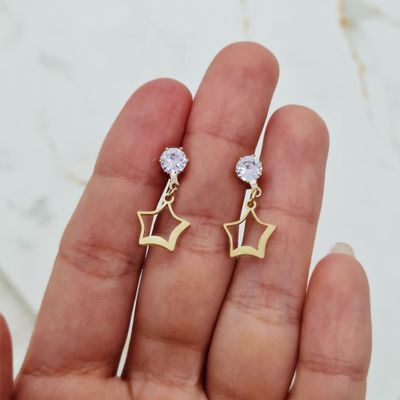 AROS ACERO DORADO CUBIC CON DIJE CALADO - ESTRELLA - Imagen 1