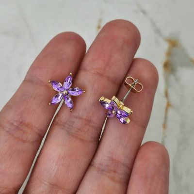 AROS ACERO DORADO FLOR DE CRISTAL - VIOLETA - Imagen 1