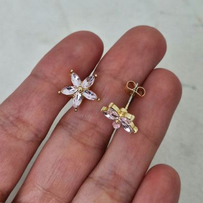 AROS ACERO DORADO FLOR DE CRISTAL - ROSA - Imagen 1