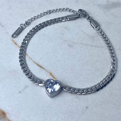PULSERA CUBANA CERRADA CON STRASS CORAZON ANCHO TRANSPARENTE - Imagen 1
