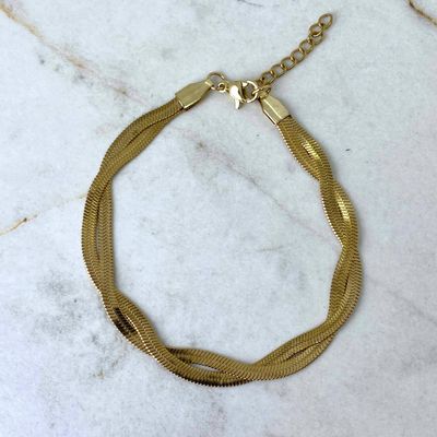 PULSERA ACERO DORADO SERPIENTE DOBLE ENTRELAZADA - Imagen 1