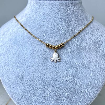 COLLAR ACERO DORADO CON BOLITAS - PULPO BLANCO - Imagen 1