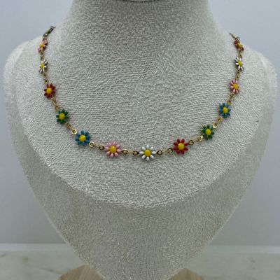 COLLAR ACERO DORADO - FULL MARGARITAS DE COLORES - Imagen 1