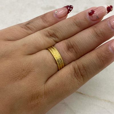 ANILLO ACERO DORADO ALIANZA 2 LINEAS BRILLOSAS - Imagen 1