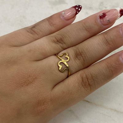 ANILLO ACERO DORADO DOBLE CORAZON CALADO CURVO - Imagen 1