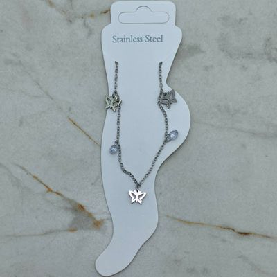 TOBILLERA CON STRASS TRANSPARENTES - MARIPOSA CALADA EN PUNTA - Imagen 1