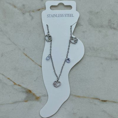TOBILLERA CON STRASS TRANSPARENTES - DOBLE CORAZON CALADO - Imagen 1