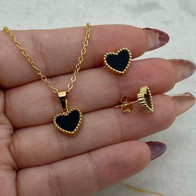 CONJUNTO ACERO DORADO MACIZO - CORAZON NEGRO - Imagen 1