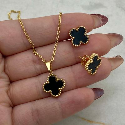 CONJUNTO ACERO DORADO MACIZO - VAN CLEEF NEGRO - Imagen 1