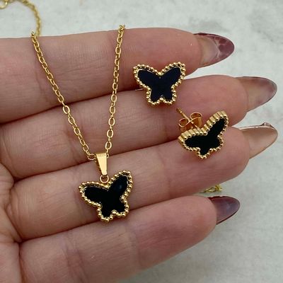 CONJUNTO ACERO DORADO MACIZO - MARIPOSA NEGRA - Imagen 1