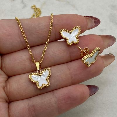CONJUNTO ACERO DORADO MACIZO - MARIPOSA BLANCA - Imagen 1