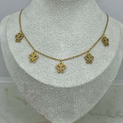 COLLAR ACERO DORADO CON 5 DIJES - MARIPOSAS CALADAS - Imagen 1