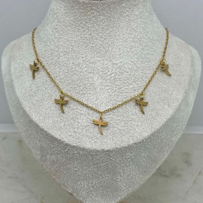 COLLAR ACERO DORADO CON 5 DIJES - LIBELULAS - Imagen 1