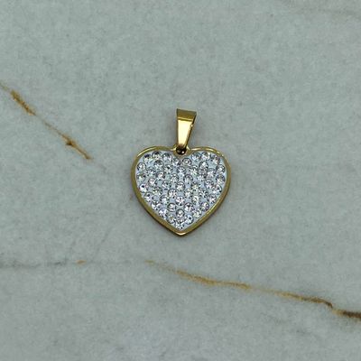DIJE ACERO DORADO CORAZON FULL MICROCRISTALES - Imagen 1