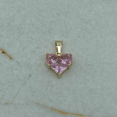 DIJE ACERO DORADO CUBIC CORAZON GRANDE ENGARZADO ROSA - Imagen 1