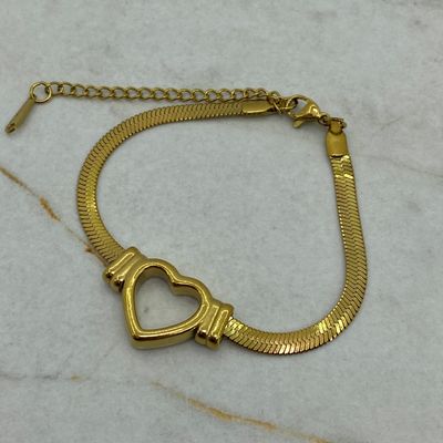 PULSERA ACERO DORADO SERPIENTE CON CORAZON MACIZO ENGARZADO - Imagen 1