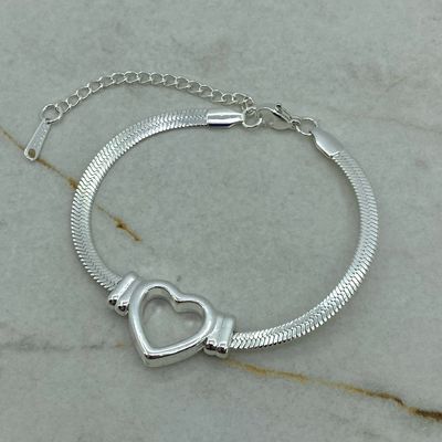 PULSERA ACERO BLANCO SERPIENTE CON CORAZON MACIZO ENGARZADO - Imagen 1