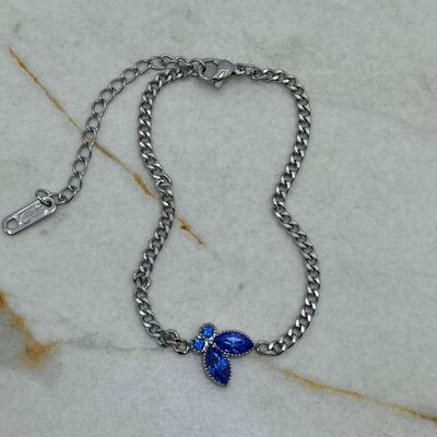 PULSERA CUBANA MARIPOSA CON CUBICS AZULES - Imagen 1