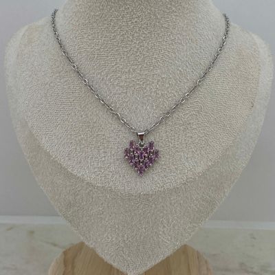 COLLAR CORAZON CON CUBICS RECTANGULARES ROSAS - Imagen 1