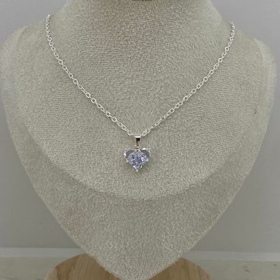 COLLAR ACERO BLANCO CUBIC CORAZON GRANDE - TRANSPARENTE - Imagen 1
