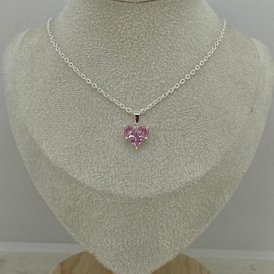 COLLAR ACERO BLANCO CUBIC CORAZON GRANDE - ROSA - Imagen 1
