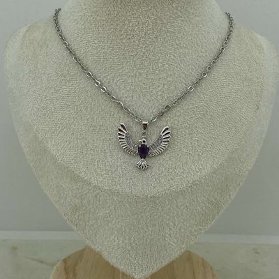 COLLAR COLIBRI MACIZO CON MICROCRISTALES Y CUBIC - VIOLETA - Imagen 1