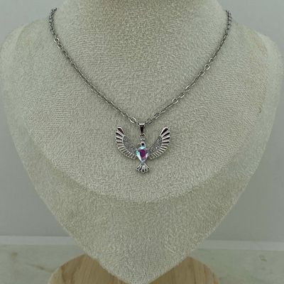 COLLAR COLIBRI MACIZO CON MICROCRISTALES Y CUBIC - TORNASOL - Imagen 1