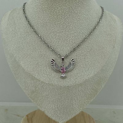 COLLAR COLIBRI MACIZO CON MICROCRISTALES Y CUBIC - ROSA - Imagen 1