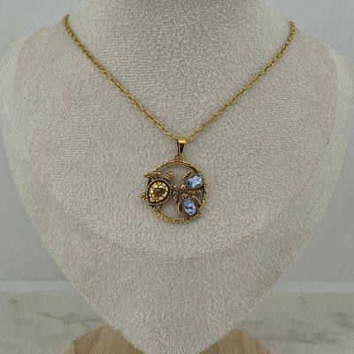 COLLAR ACERO DORADO TORTUGAS MACIZAS CON CUBICS - Imagen 1