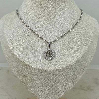 COLLAR CIRCULO CHICO CON MICROCRISTALES - DOBLE CORAZON - Imagen 1