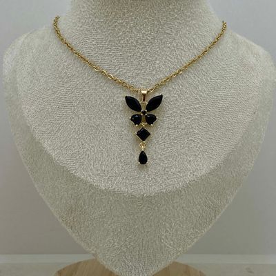 COLLAR ACERO DORADO CORBATERO CON CUBICS - MARIPOSA NEGRA - Imagen 1