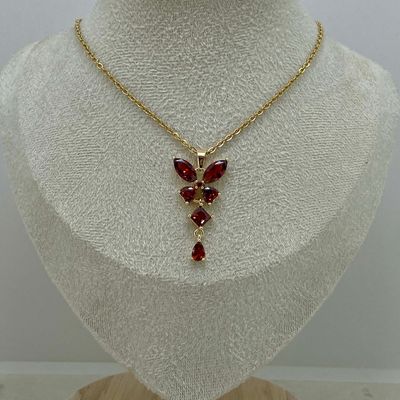 COLLAR ACERO DORADO CORBATERO CON CUBICS - MARIPOSA ROJA - Imagen 1