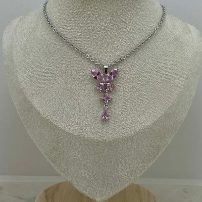 COLLAR CORBATERO CON CUBICS - MARIPOSA ROSA - Imagen 1