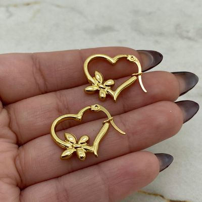 ARGOLLA ACERO DORADO MACIZA - CORAZON Y MARIPOSA - Imagen 1