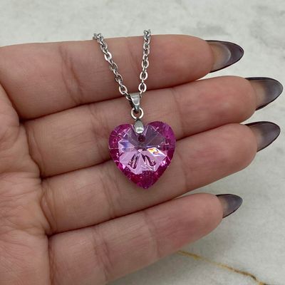 COLLAR CON DIJE CRISTAL - CORAZON ROSA - Imagen 1