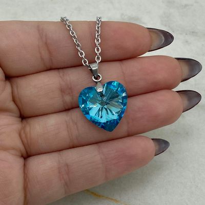 COLLAR CON DIJE CRISTAL - CORAZON CELESTE - Imagen 1