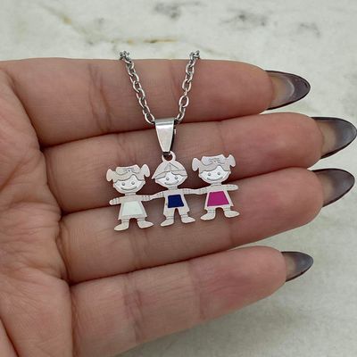 COLLAR 2 NENAS Y 1 NENE ESMALTADO - Imagen 1