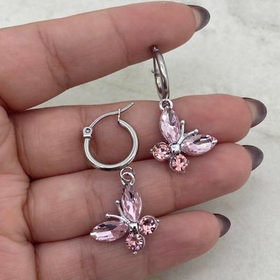 ARGOLLA MINI CON MARIPOSA DE CUBICS - ROSA - Imagen 1