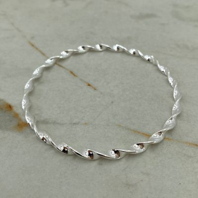 PULSERA ACERO BLANCO ESCLAVA MACIZA - TORZADA ONDULADA - Imagen 1